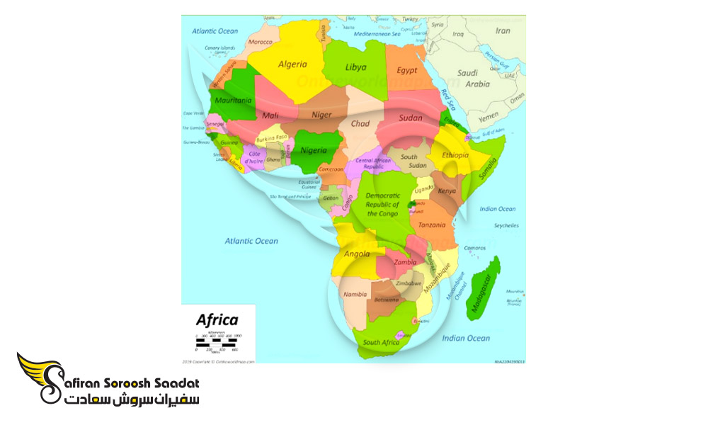 موقعیت جغرافیایی و کشورهای تشکیل دهنده قاره آفریقا
