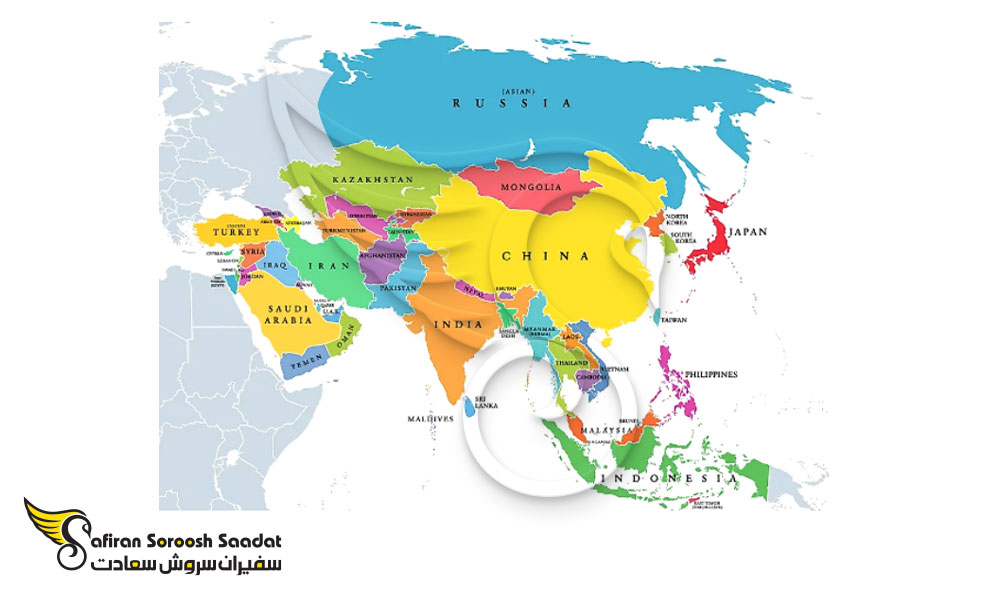 نقشه موقعیت جغرافیایی قاره آسیا