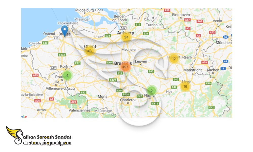 نقشه تعداد استارت آپ ها در بلژیک