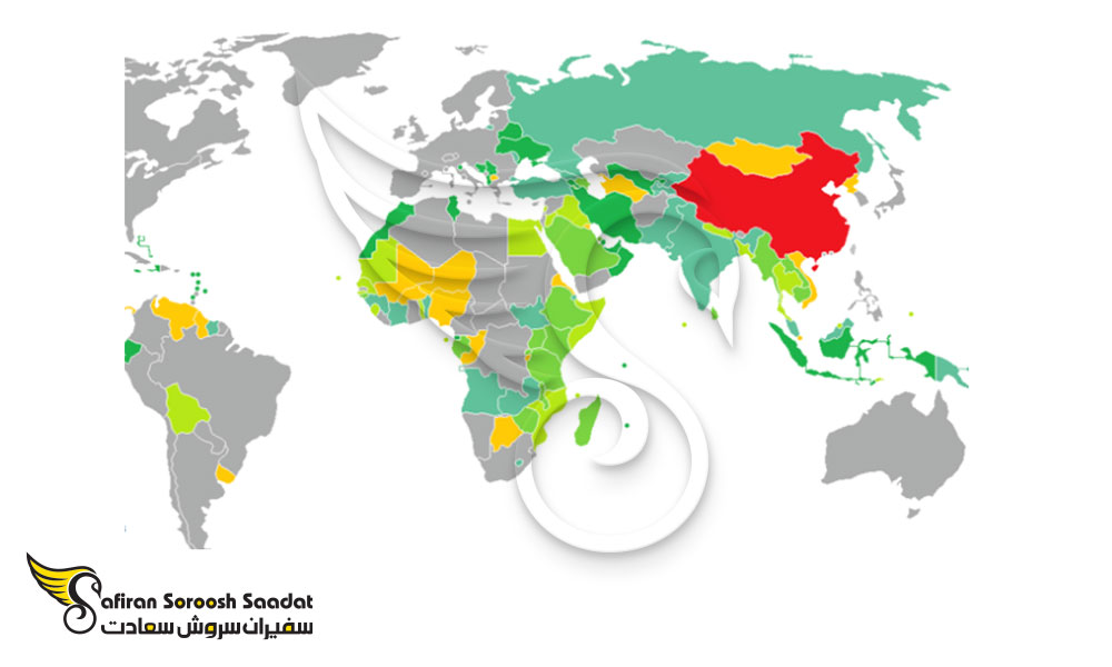 نقشه کشورهای لغو روادید با پاسپورت چین