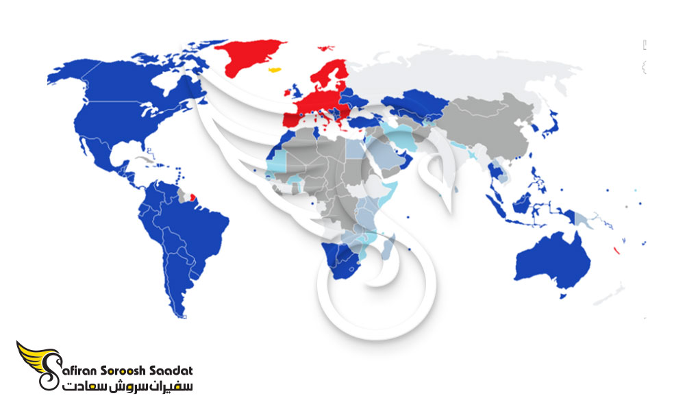نقشه کشورهای لغو روادید با پاسپورت ایسلند