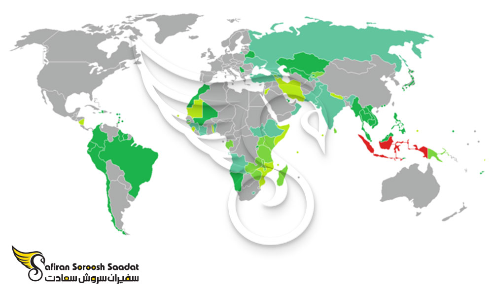 نقشه کشورهای لغو روادید با پاسپورت اندونزی