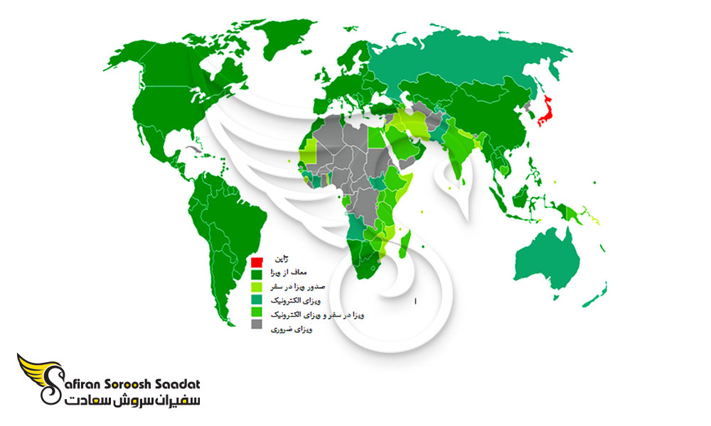 نقشه کشورهای لغو روادید با پاسپورت ژاپن
