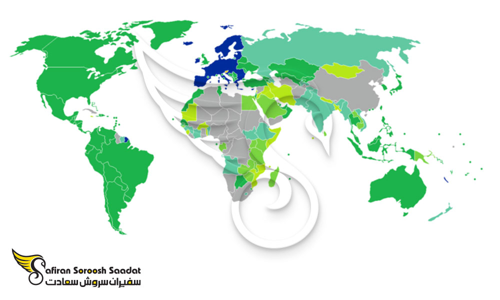 نقشه کشورهای لغو روادید با پاسپورت اسلواکی