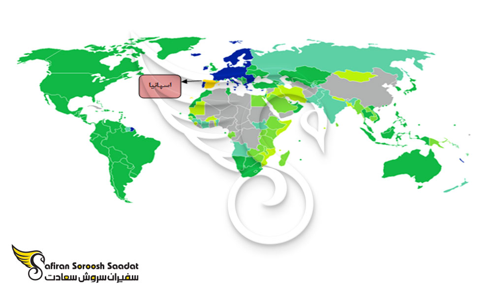 نقشه کشورهای لغو روادید با پاسپورت اسپانیا