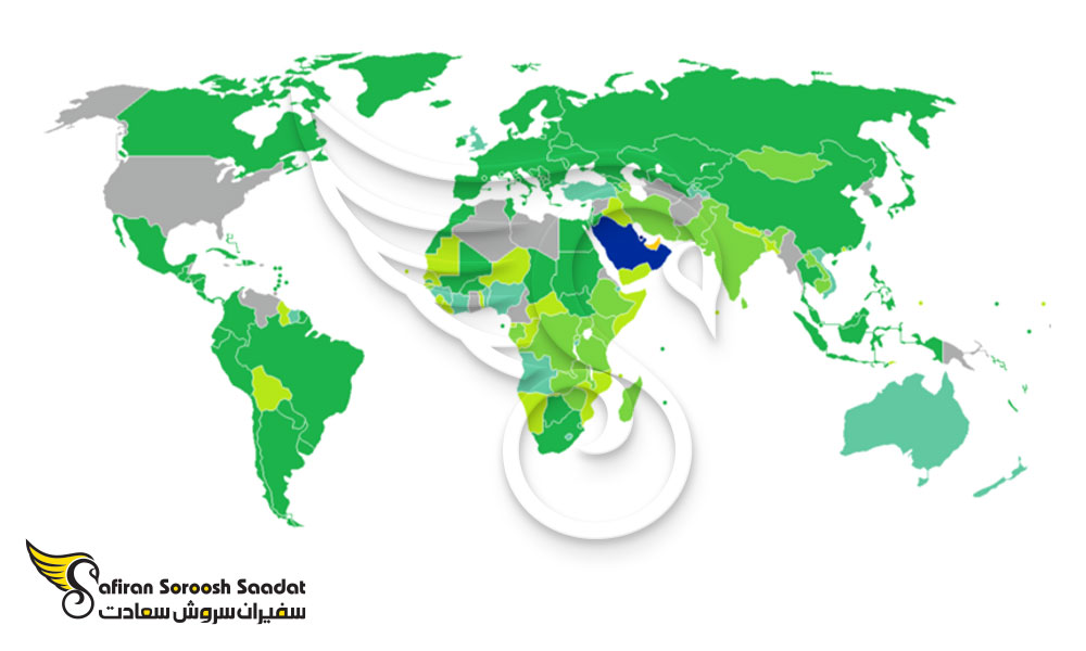 نقشه کشورهای لغو روادید با پاسپورت امارات