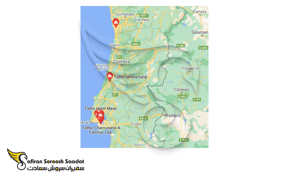 توزیع دقیق فروشگاه های حلال در کشور پرتغال