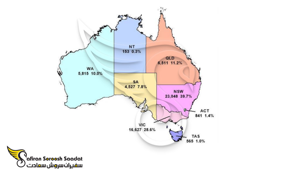 توزیع جغرافیایی متولدین ایران در استرالیا